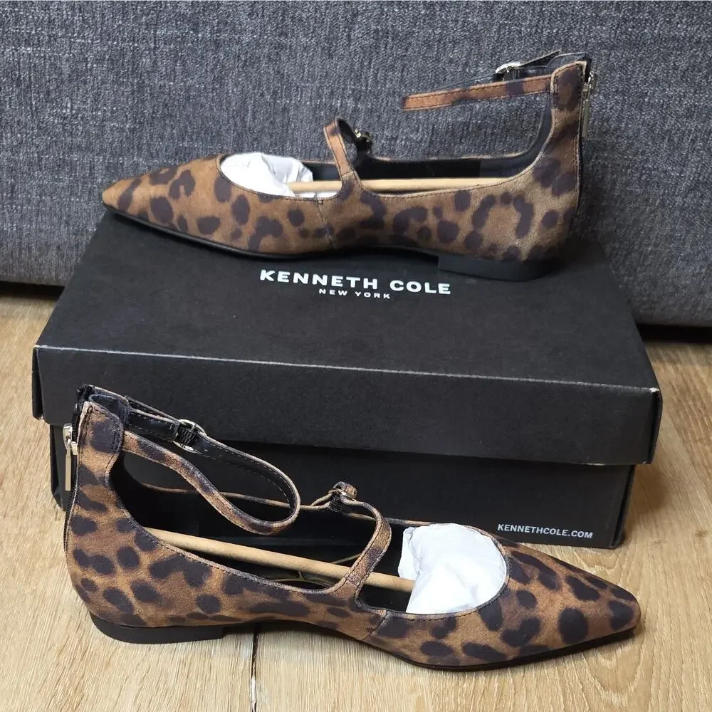 Kenneth Cole New York Women's Suede Leopard Mary Jane Flats 7.5M FAST SHIPPING
